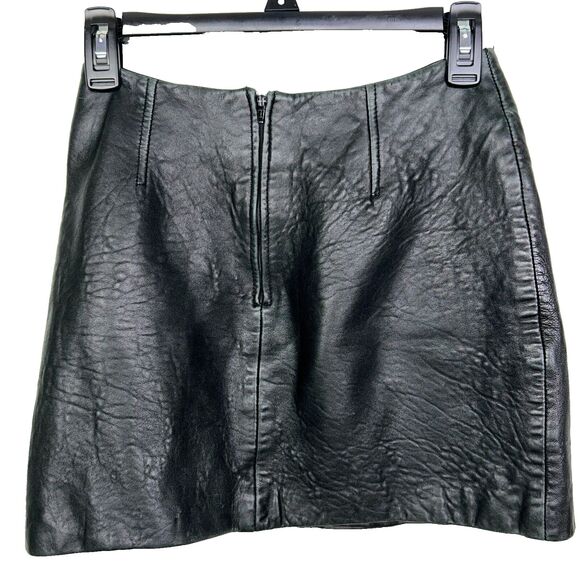 Express Vintage 90s Genuine Leather Black Mini Micro Skirt w/ Slit Women's 3 / 4 - Picture 4 of 11